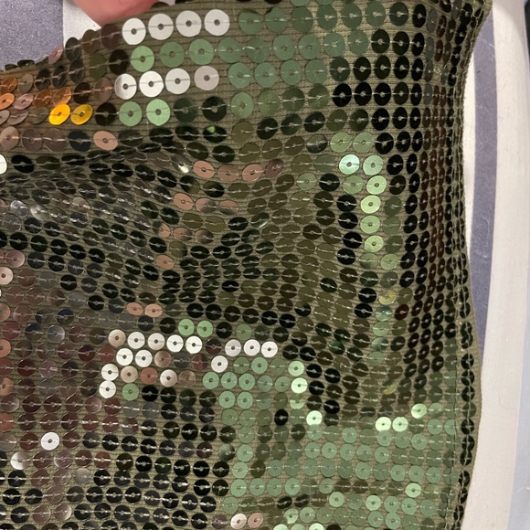 Chances R olive army green tank top silver sequins sleeveless size medium cotton - Picture 11 of 12